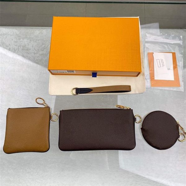 

leather small wallet woman mini coin purse zipper 3 pieces brand trio pouch clutch bags 0018187z, Red;black