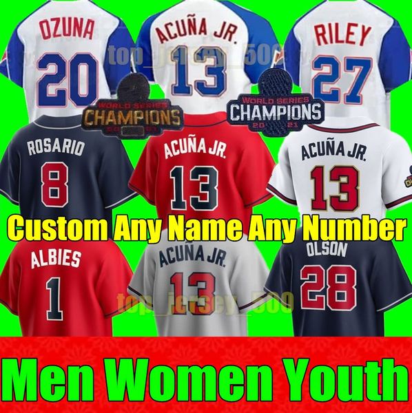 

s-4xl 2023 city connect jersey ronald acuna jr. matt olson jorge soler deion sanders austin riley braves ozzie albies jones men women youth, Blue;black