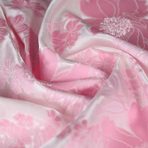 

pink flower pattern fabric chinese high-end silk fabric cheongsam lelgant dress chinese style, Black;white