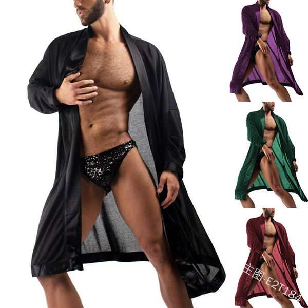 

men's robes europe and the united states men's solid color long sleeve cardigan medium length evening dress men's pajamas 230
