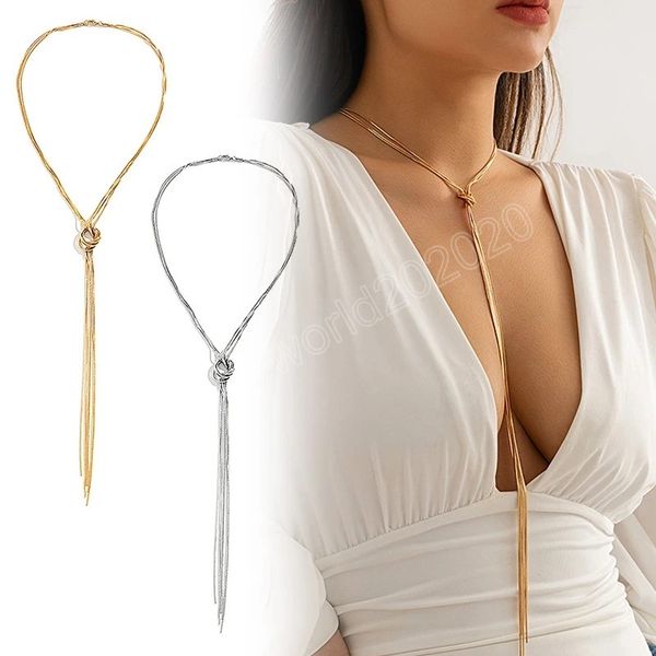 

vintage long tassel sweater necklace twisted cross knot snake chain necklace for women chunky thick chest chain choker neck, Silver