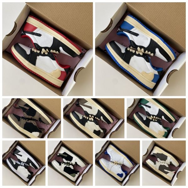 

2023 michael jor fragment design og 1s low kids basketball shoes luxury designer air jumpman 1 military blue boys girls sneakers inverted ti, Black