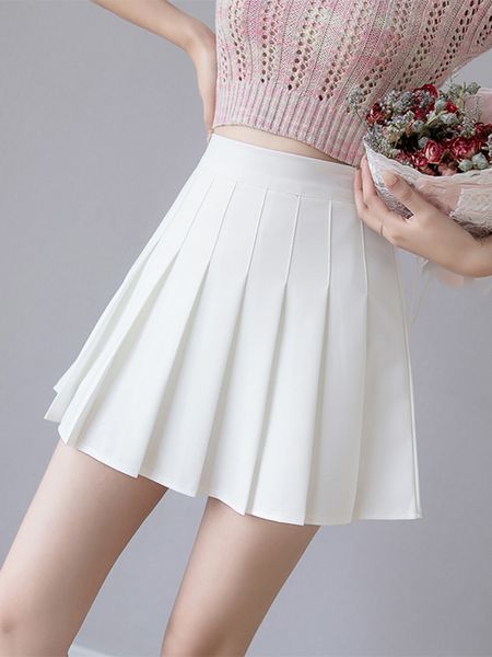 

skirts zoki women pleated summer high waist chic a line ladies pink mini korean zipper preppy style girls dance 230329, Black