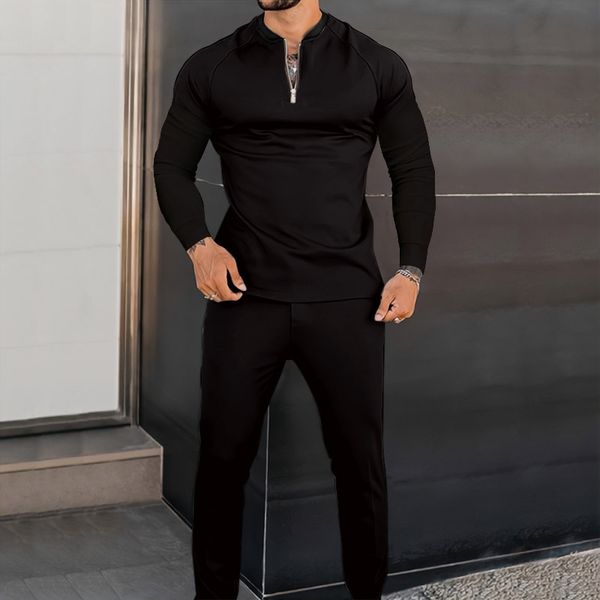 

men's tracksuits men's fall long sleeve t-shirtmen's trousers set 2-piece fashion set round neck trend street clothing daily, Gray