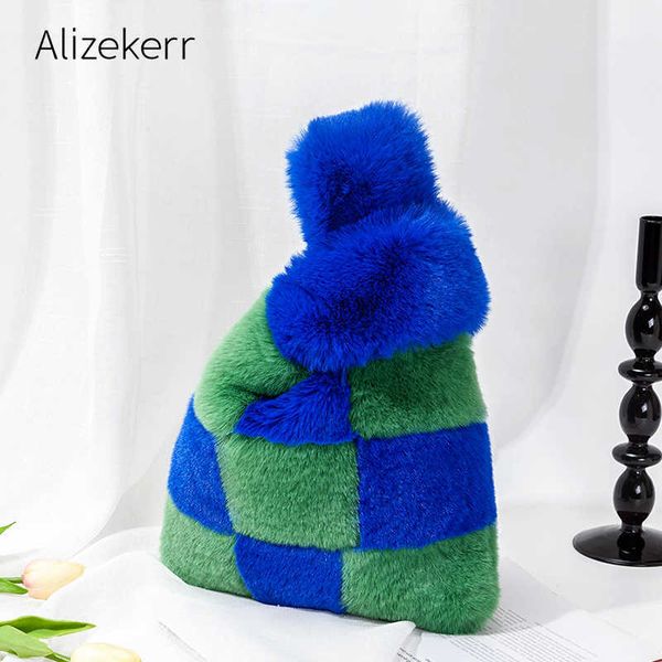 

evening bag fashion soft plaid faux fur bag winter new korean elegant retro pa