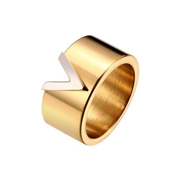 

fashion v shape stainless steel rings female male lover wedding bridal ring silver color gold plating finger rings for women, Golden;silver