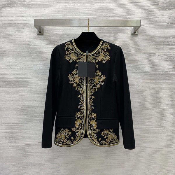 

designer women jackets paris new style celebrity style heavy work embroidery flower chain hem decorative curved roman cotton coat logo brand, Black;brown