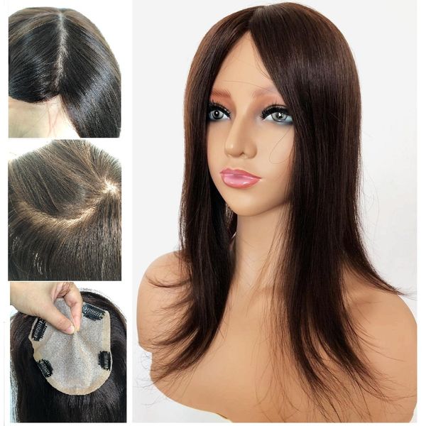 

skin base human hair er hairpiece toupee for women. 5.5 in x 6 in new silk to edge base, 8in~20in, part closure,110% density, Black;brown