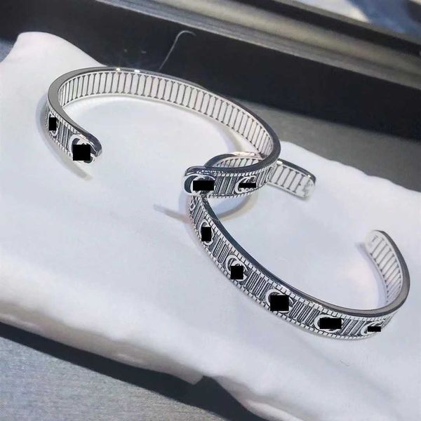 

stripe double open  copper plated sterling silver simple personality vertical pattern bracelet for men and women, Black