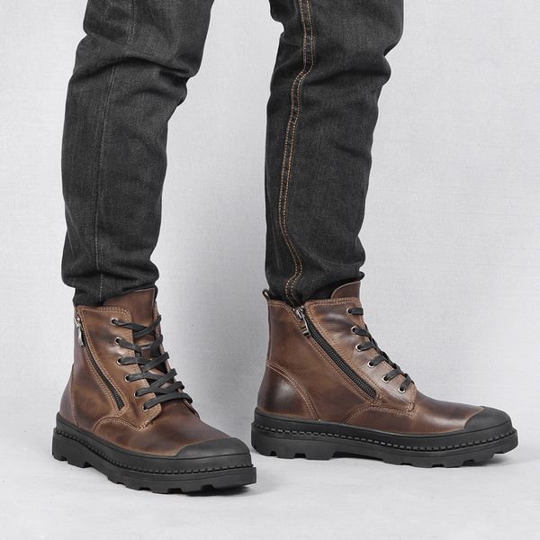 

boots natural cow leather men handmade retro genuine #cx9550 230330, Black