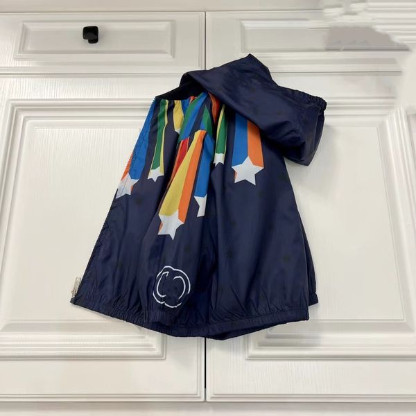 

hooded baby sunscreen jackets kids jacket star rainbow pattern school students sports luxury brand kid clothes girls boys clothes summer spr, Blue;gray
