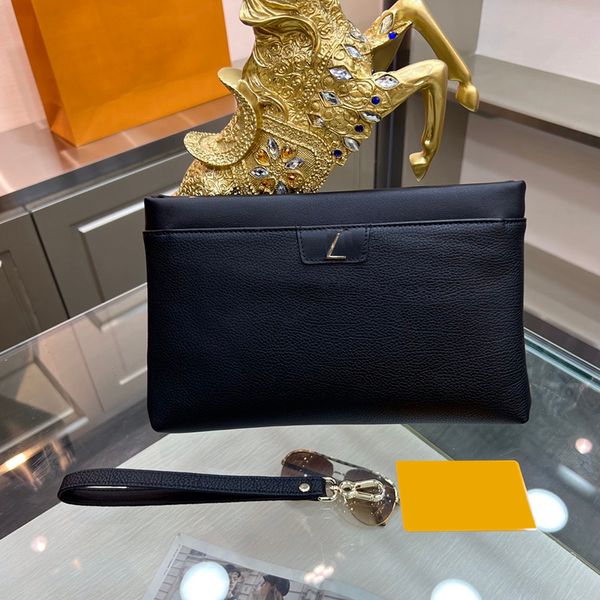 

mens designer calfskin clutch bags genuine leather large capacity purse with zipper gold metal hardware outdoor sacoche wallet pocket 28x17x