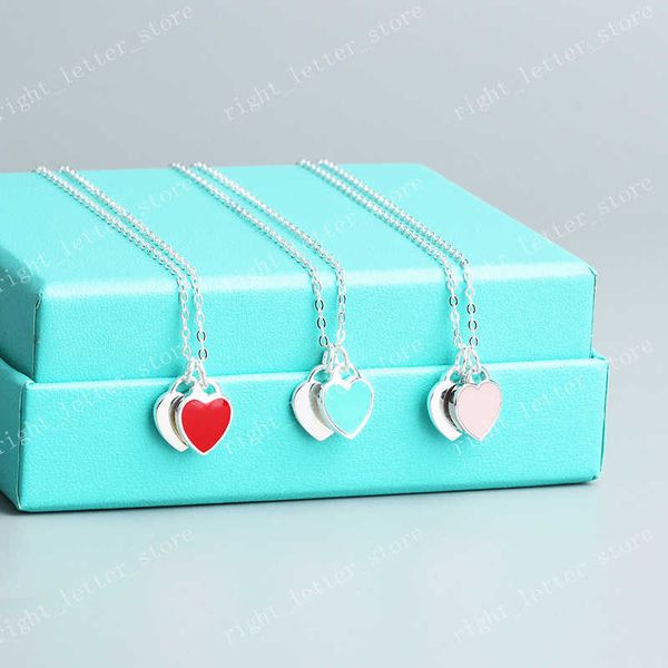 

luxury designer 925 necklace women's stainless steel blue pink green luxury jewelry valentine's day gift wholesale for girlfriends, Silver