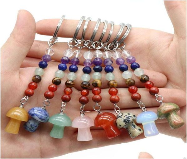 

keychains lanyards mushroom shape stone key rings 7 colors chakra beads chains charms healing crystal keyrings for women m dhgarde9373492, Silver