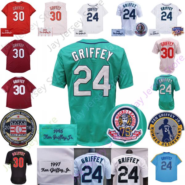 

ken griffey jr jersey 1995 1997 vintage baseball hall of fame home away green white cream pullover button, Blue;black