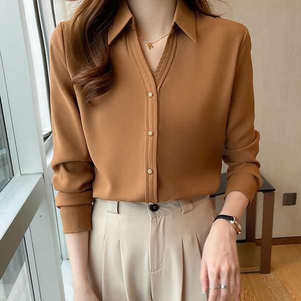 

women s blouses shirts korean shirt silk satin blouses long sleeve ladies white shirt blouse v neck autumn chemise femme 230330