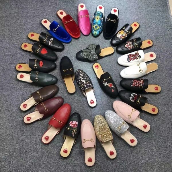 

designer womens men loafers slipper leather sandals slides shoes casual shoe slipper mules sandal metal chain lace velvet 35-46, Black