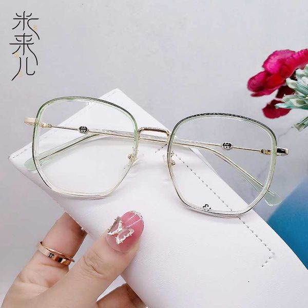 

designer glasses family's new tr90 metal hybrid irregular blue light proof glasses net red myopia frame trend flat lens, White;black