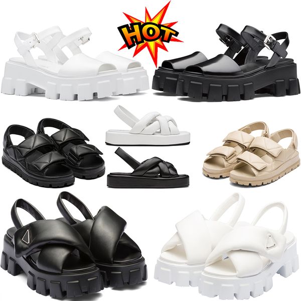 

2023 quality designer womens sandal summer women luxury sandals slides prad slippers side sandals slide platform heel monolith foam women ru, Black