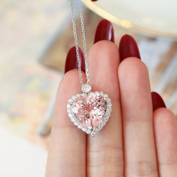 

queen heart chocker necklace pink zircon 925 sterling silver wedding engagement pendants necklace for women bridal party jewelry