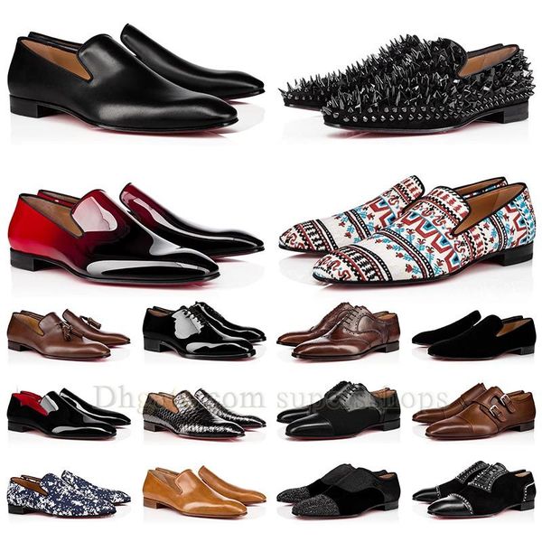 

2023 original mens shoes red loafers black platform bottoms spike rivets patent leather slip on dress wedding flats designer dhgate bottomes
