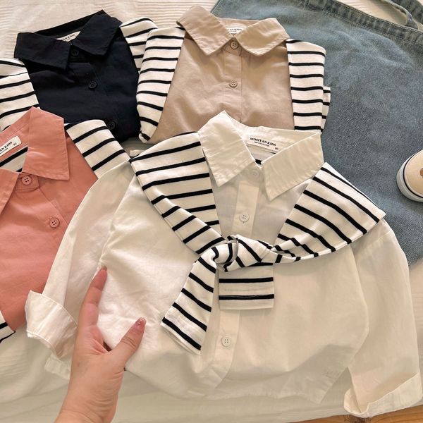 

kids shirts spring autumn children blouse shirts long sleeve turn-down collar blouse shirt boys girls clothes 230330, White;black