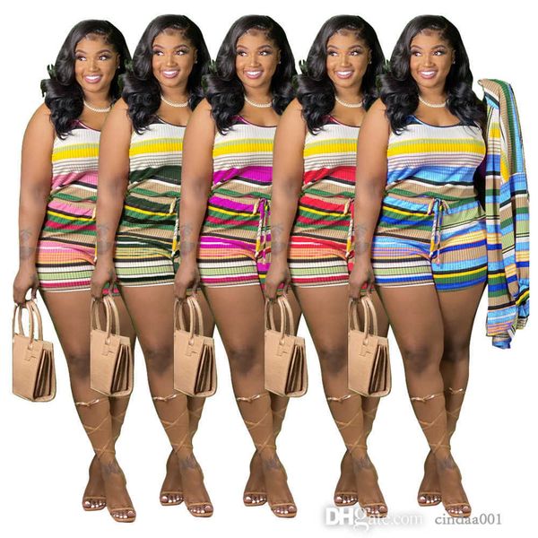 

womens knit pit bar sportwear fashion contrast stripe tank and shorts two piece sports set without jacket, Gray