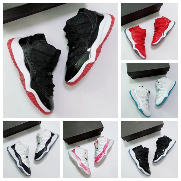 

cherry 11s basketball kids shoes boys michael jodan 11 jumpman shoe children mid sneaker chicago designer military grey trainers baby youth, Black