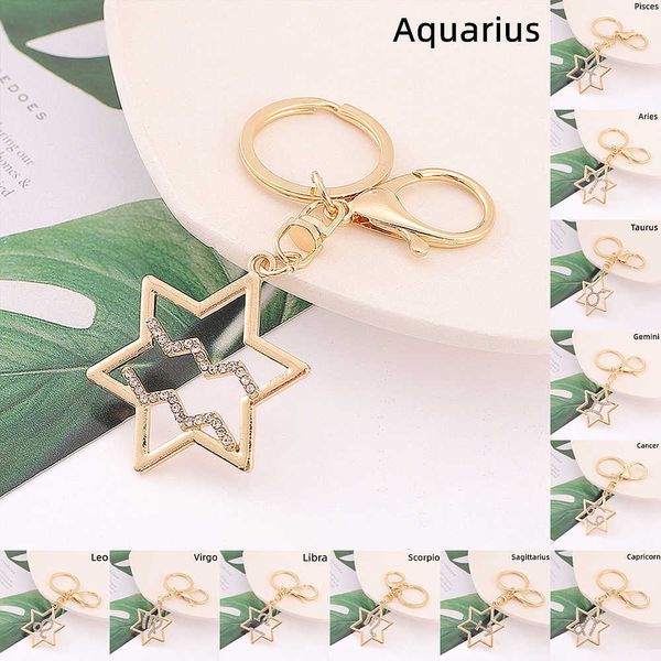 

key rings 12 constellation crystal rhinestone keychain zinc alloy keyring charm pendant car key chain bag accessories ornaments key holder a, Slivery;golden