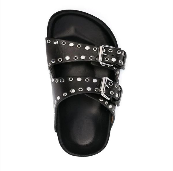 

2021 women ladies cowskin genuine leather flat heels sandals summer flipflops slipper slipon wedding dress gladiator shoes rivet2919624, Black