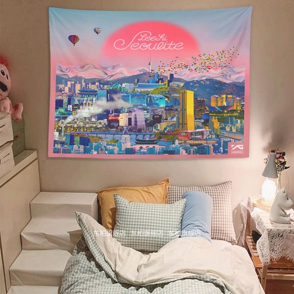 

Sunrise city background cloth Nordic ins wind art hanging cloth bedroom bedside wall covering rental dormitory decorative tapestry