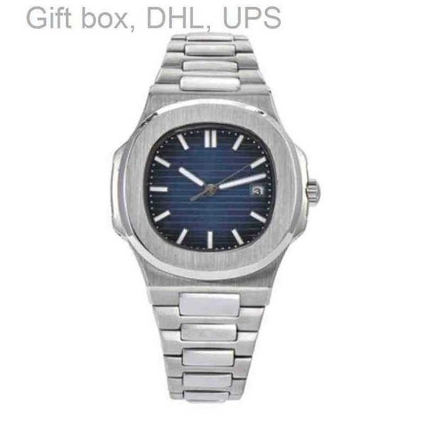 

glass classic automatic mechanical men watch 5711 sapphire superclone 3k back transparent black blue dial glide sooth second luminous watche, Slivery;brown