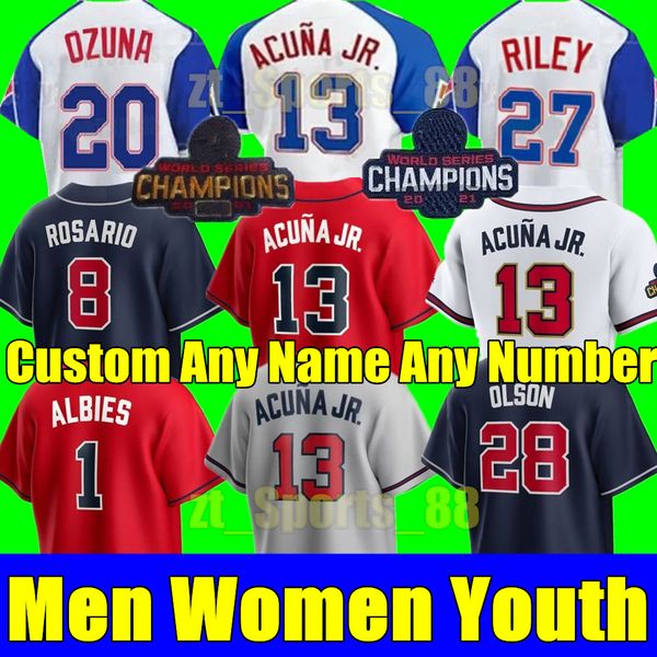 

s-4xl 2023 city connect jersey ronald acuna jr. matt olson jorge soler deion sanders austin riley ozzie braves albies jones men women youth, Blue;black