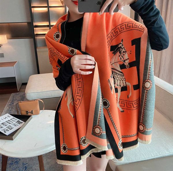 

fashion trend brand women's autumn and winter warm scarf korean version thickened imitation female cashmere scarves new design, Blue;gray