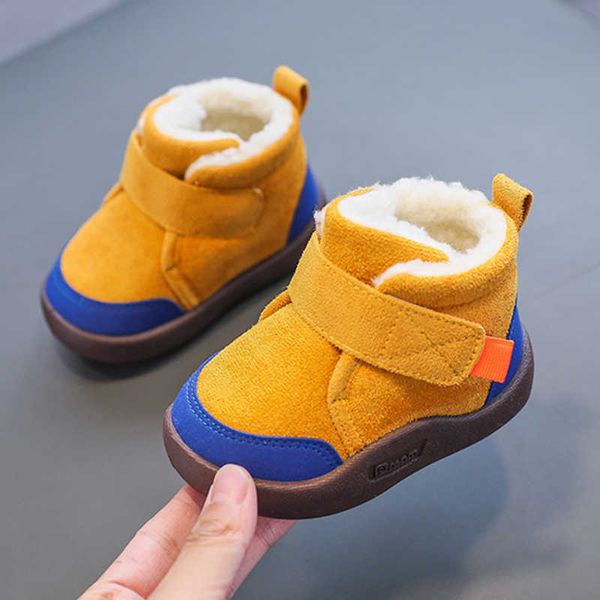 

athletic outdoor winter children shoes boys girl snow boots warm plush toddler shoes anti-slip soft bottom kids sneakers thick baby boots w0, Black