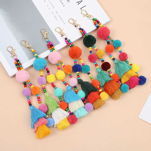 

key rings colorful pompom tassel keychain handmade bohemian key ring for women boho handbag pendant accessories key holder jewelry gifts aa2, Slivery;golden