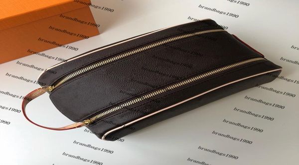

new travel toiletry pouch 28 cm double zipper bag protection makeup bags clutch women genuine leather waterproof cosmetic bags 4756375492, Red;black
