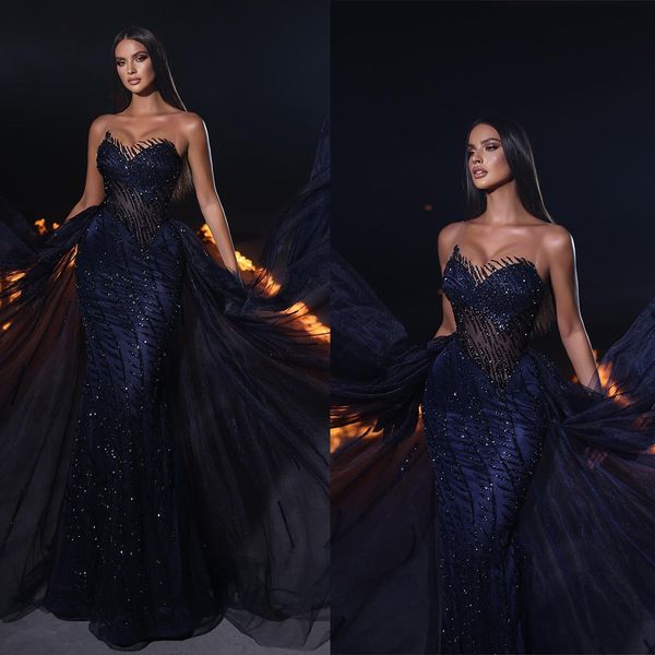 

gorgeous mermaid prom dresses sweetheart stripe applicants embroidery on tulle backless zipper floor length custom made party dress vestido, Black