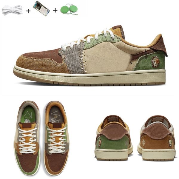 

1 low 1s mens basketball shoes zion williamson x voodoo flax dz7292-200 muslin fauna brown oil green sesame moon fossil men women trainers s