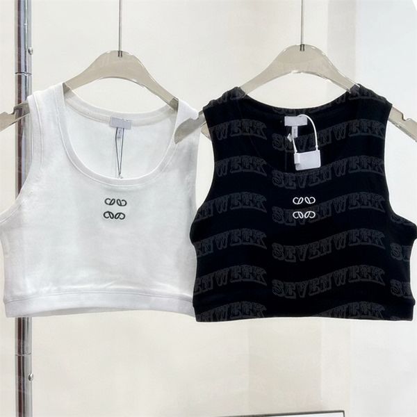 

women cropped vest tank knits t shirts womens embroidery sport summer sleeveless tees, White