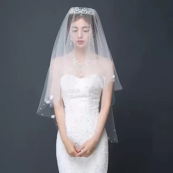

white womens bride combless married veil romantic sweet flower appliques short bridal for marriage wedding accessories, Black