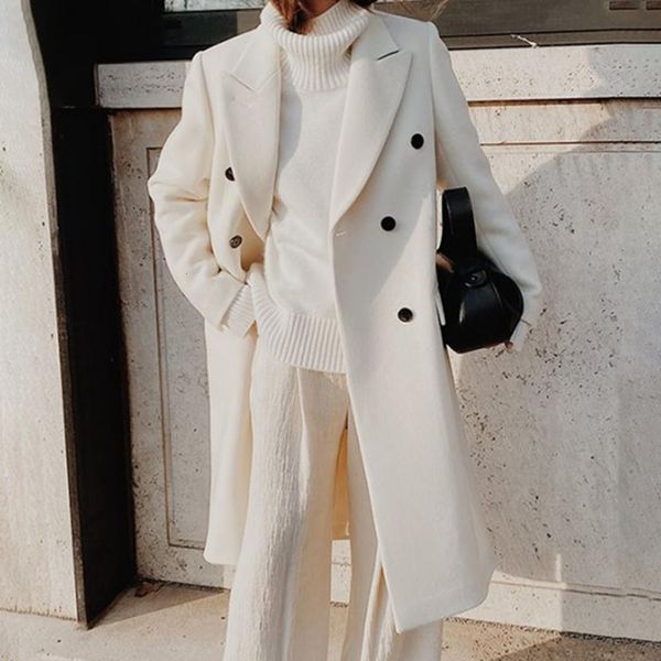 

women s trench coats simple woolen cardigan straight warm overcoat women casual long suit jacket 230330, Tan;black