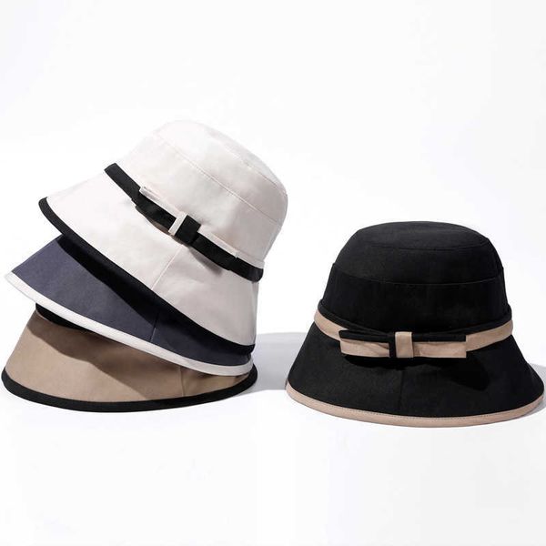 

wide brim hats 2023 new women's bucket hat solid bow style panama caps fashion luxury hat fisherman hat ladies summer sun travel beh ha, Blue;gray
