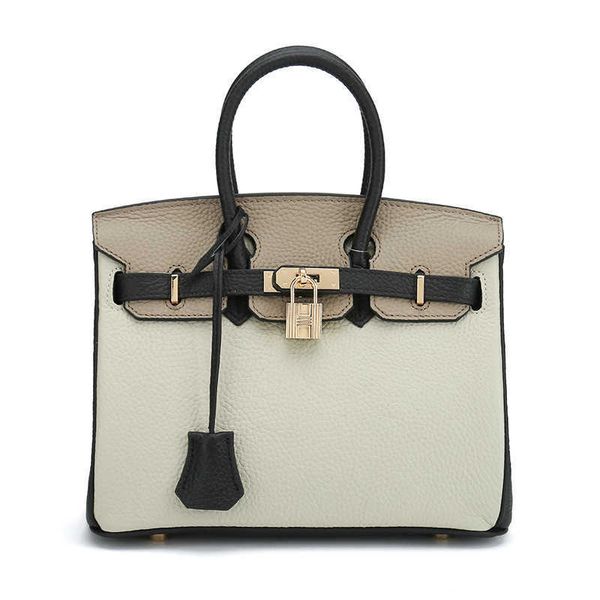 

designer bag birkins bags fashion color matching bag real leather bag leather contrast women's bag single shoulder portable messenger b