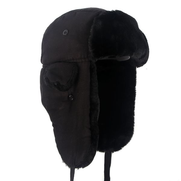 

beanieskull caps ushanka earflap hats warm winter black bomber hat men faux fur russian style gorros de aviador 230330, Blue;gray
