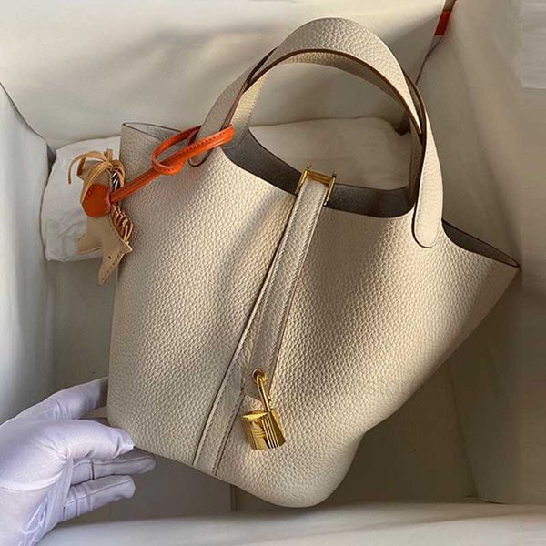 

bag tote line wax vegetable basket handmade picotin women's with lychee grain 18/22tc cow leather high-end portable bucket vu13