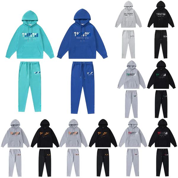 

men's t shirts 2022 brand trapstar printed sportswear men 16 colors warm two pieces set loose hoodie sweatshirt pants jogging 01, Gray