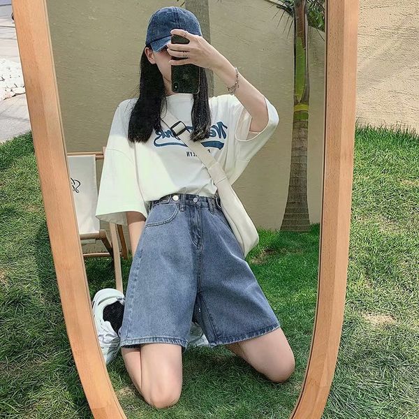 

women s jeans feynzz fashion summer half women denim shorts high waist belted loose female short streetwear 230330, Blue