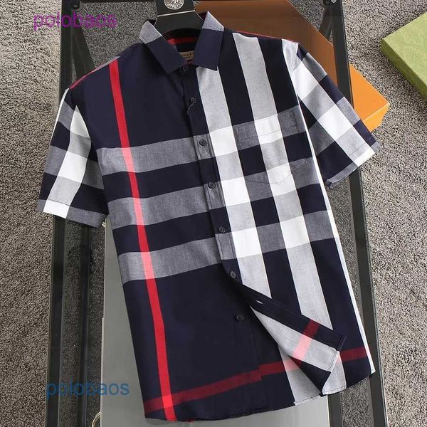 

summer clothes brand new burbersys bblbur british fashion check short-sleeved shirt men's loose large striped cotton c257, White;black