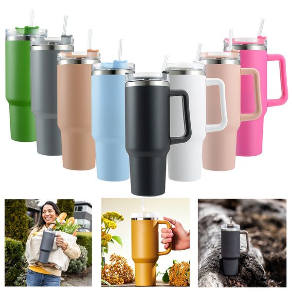 

40oz tumblers with handle 40 oz stainless steel thermos cup insulated coffee mugs with lids and straws large capacity water bottle flask 120